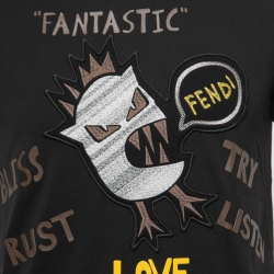 Pre Owned Fendi Black Monster Appliqued Cotton Crew Neck T-Shirt M