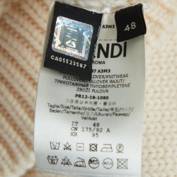 Fendi Cream Logo Jacquard Wool Knit Pullover M