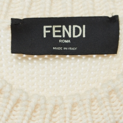 Fendi Cream Logo Jacquard Wool Knit Pullover M
