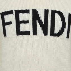 Fendi Cream Logo Jacquard Wool Knit Pullover M