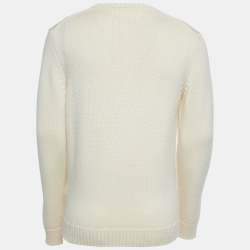 Fendi Cream Logo Jacquard Wool Knit Pullover M