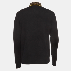 Fendi Black Logo Motif Wool Turtle Neck Pullover S