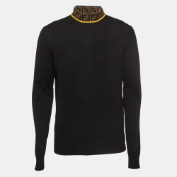 Fendi Black Logo Motif Wool Turtle Neck Pullover S