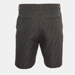 Pre Owned Fendi Black Monogram Jacquard Chino Shorts M