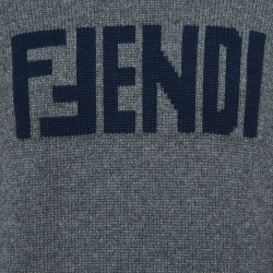 Pre Owned Fendi Grey Logo Intarsia Cashmere Knit Sweater M