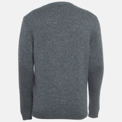 Pre Owned Fendi Grey Logo Intarsia Cashmere Knit Sweater M