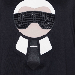 مملوكة مسبقًا Fendi Black Karl Appliqued Cotton Crew Neck T-Shirt XL
