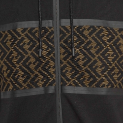 Fendi Black Knit and FF Mesh Paneled Zip Up Hoodie S