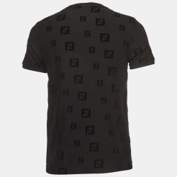Fendi Black Zucca Embossed Cotton T-Shirt M