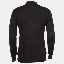Pre Owned Fendi Black Logo Intarsia Knit Turtleneck Pullover S