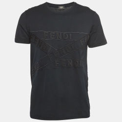 Fendi Black Logo Embroidered Cotton Jersey T-Shirt L