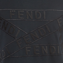 Fendi Black Logo Embroidered Cotton Jersey T-Shirt L