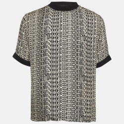 Fendi Cream/Black Printed Silk T-Shirt M