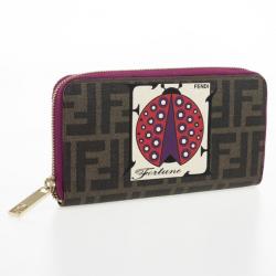 Pre Owned Fendi Zucca Spalmati Ladybug Zip Continental Wallet