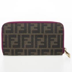 Pre Owned Fendi Zucca Spalmati Ladybug Zip Continental Wallet