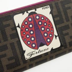 Pre Owned Fendi Zucca Spalmati Ladybug Zip Continental Wallet