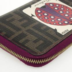 Pre Owned Fendi Zucca Spalmati Ladybug Zip Continental Wallet
