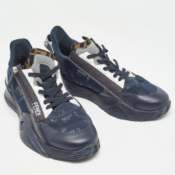 Fendi Black Leather and Mesh Flow Low Top Sneakers Size 42