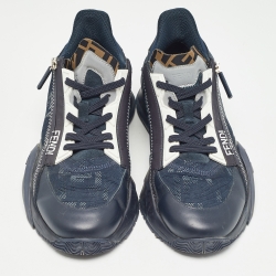Fendi Black Leather and Mesh Flow Low Top Sneakers Size 42
