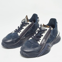 Fendi Black Leather and Mesh Flow Low Top Sneakers Size 42