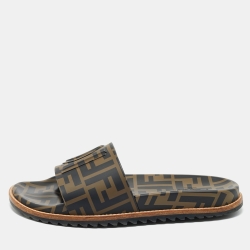 Fendi Zucca Brown/Black Rubber Slide Sandals Size 41