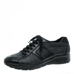 Fendi Black Zucca Canvas and Leather Sneakers Size 42.5