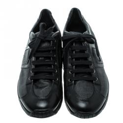 Fendi Black Zucca Canvas and Leather Sneakers Size 42.5