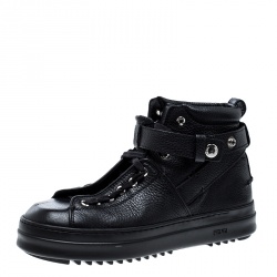 Fendi Black Leather Lace Up High Top Sneakers Size 41