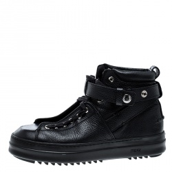 Fendi Black Leather Lace Up High Top Sneakers Size 41