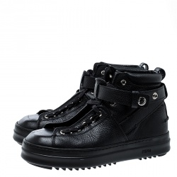 Fendi Black Leather Lace Up High Top Sneakers Size 41