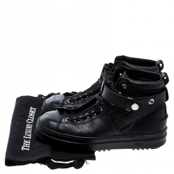 Fendi Black Leather Lace Up High Top Sneakers Size 41