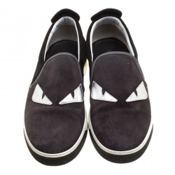 Pre Owned Fendi Two Tone Suede Monster Slip On Sneakers Size 44