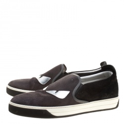 Pre Owned Fendi Two Tone Suede Monster Slip On Sneakers Size 44