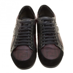 Fendi Two Tone Zucca Canvas and Leather Low Top Sneakers Size 41.5