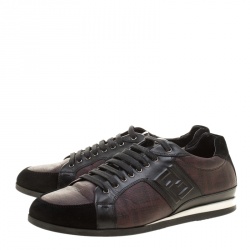 Fendi Two Tone Zucca Canvas and Leather Low Top Sneakers Size 41.5