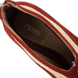 Pre Owned Fendi Red Suede Lace Up Peep Toe Wedge Booties Size 39