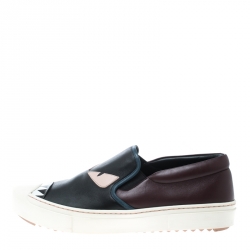 Fendi Tricolor Leather Monster Slip On Sneakers Size 41