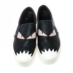 Fendi Tricolor Leather Monster Slip On Sneakers Size 41