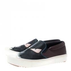 Fendi Tricolor Leather Monster Slip On Sneakers Size 41