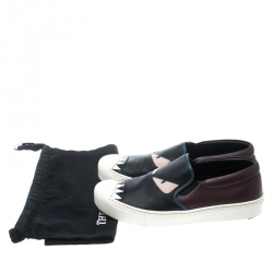 Fendi Tricolor Leather Monster Slip On Sneakers Size 41