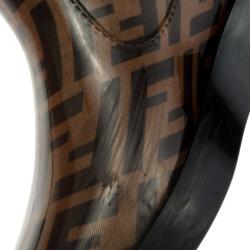 Pre Owned Fendi Tobacco Zucca Rubber Wedge Rain Boots Size 36