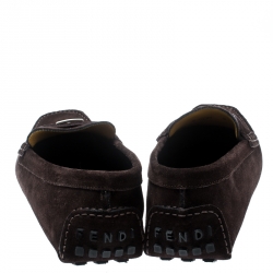 Pre Owned Fendi Brown Suede Logo Loafers Size 43