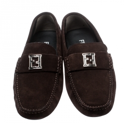 Pre Owned Fendi Brown Suede Logo Loafers Size 43