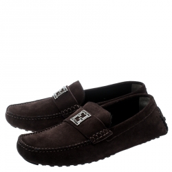 Pre Owned Fendi Brown Suede Logo Loafers Size 43