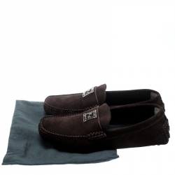 Pre Owned Fendi Brown Suede Logo Loafers Size 43