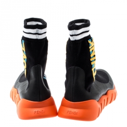  Fendi Black Knit Fabric Love High Top Sock Sneakers Size 41