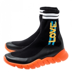  Fendi Black Knit Fabric Love High Top Sock Sneakers Size 41
