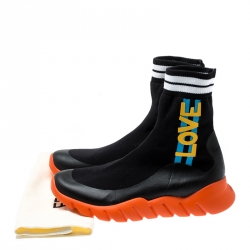  Fendi Black Knit Fabric Love High Top Sock Sneakers Size 41