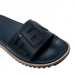 Fendi Blue TPU Fussbett Flat Slides Size 42