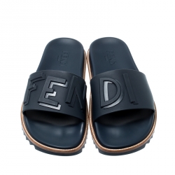 Fendi Blue TPU Fussbett Flat Slides Size 42